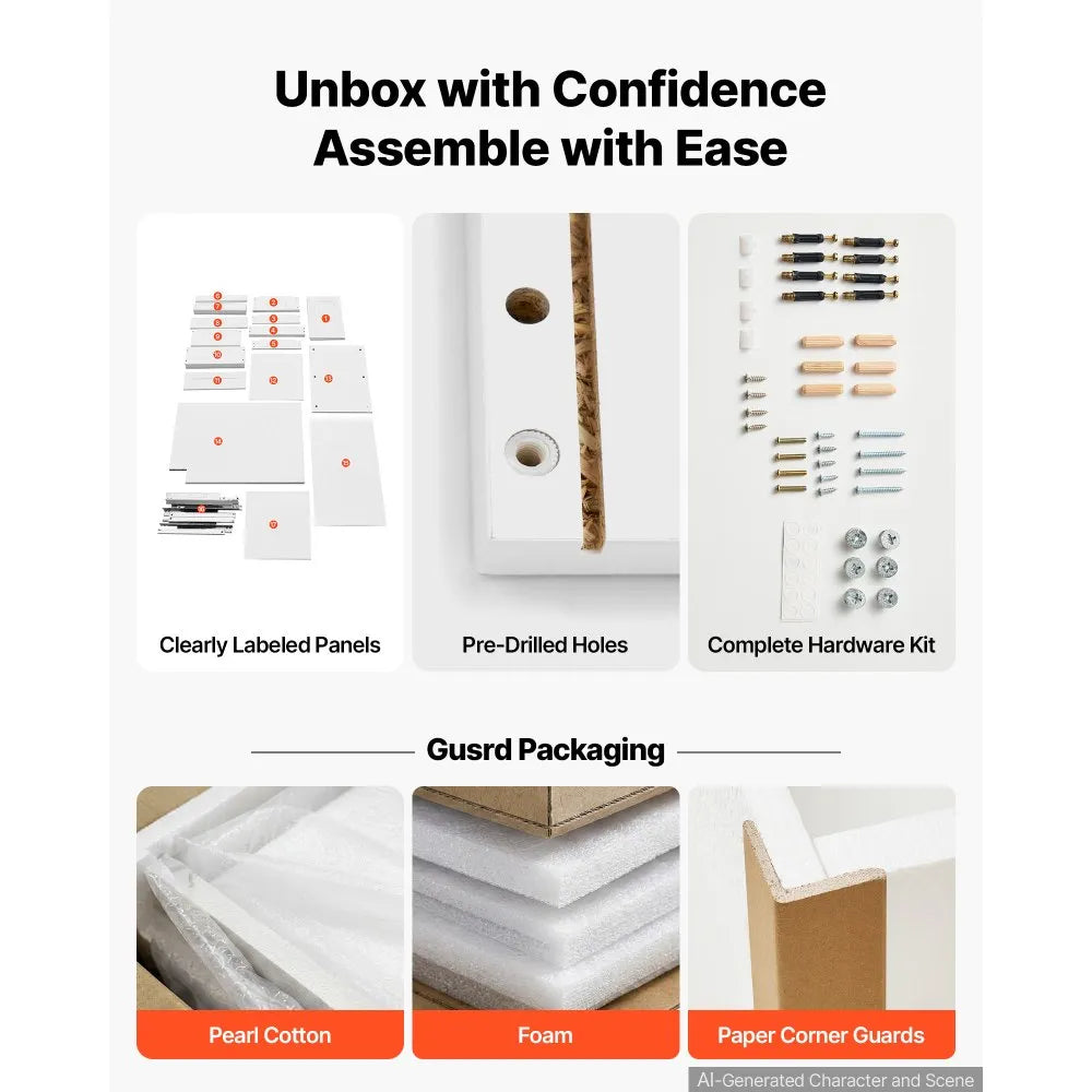 VEVOR White Shaker Base Cabinet Ready to Assemble, 18"W Unassembled Cabinet, 18" W x 24" D x 34.5" H, with 3 Drawers, Soft-Close Hardware, Fine Edge Banding, for Home, Office, and Laundry Room