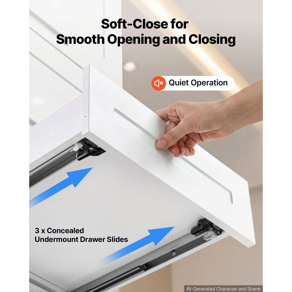 VEVOR White Shaker Base Cabinet Ready to Assemble, 30"W Unassembled Cabinet, 30" W x 24" D x 34.5" H, with 3 Drawers, Soft-Close Hardware, Fine Edge Banding, for Home, Office, and Laundry Room
