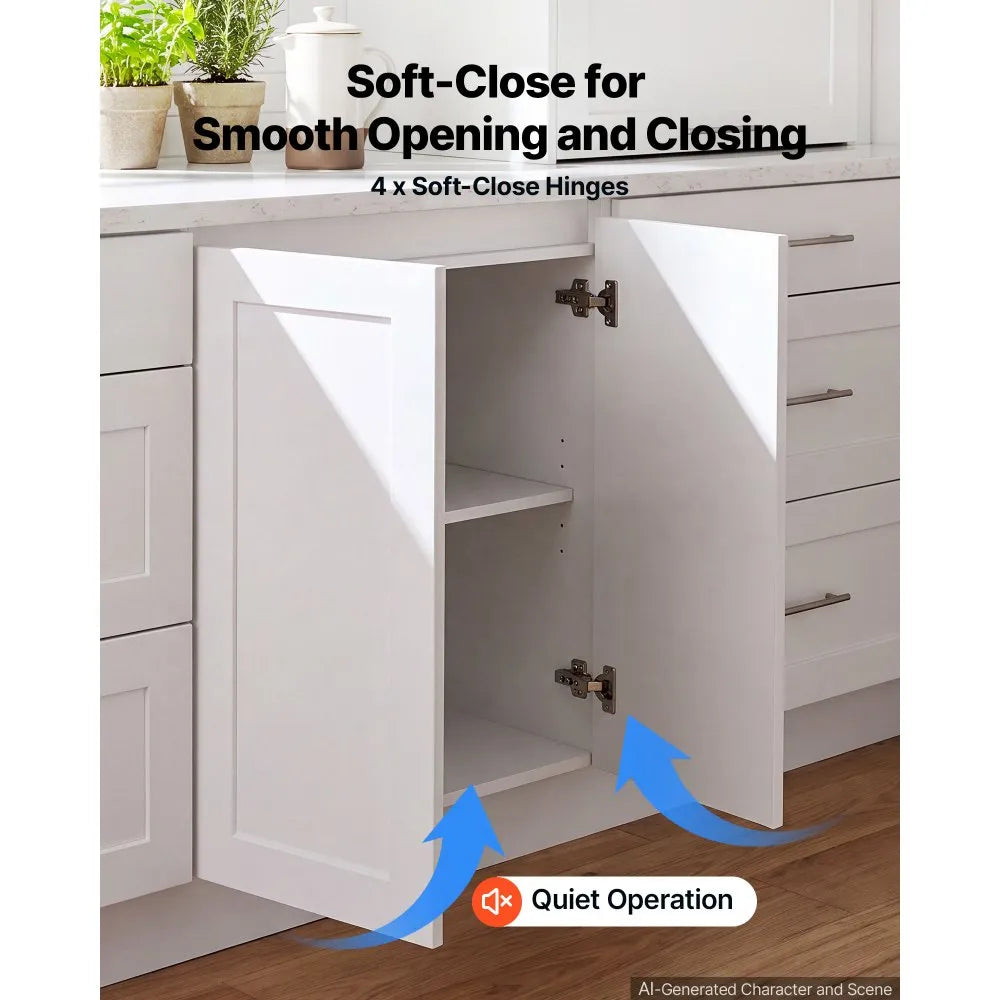 VEVOR White Shaker Base Cabinet Ready to Assemble, 24"W Unassembled Cabinet, 24" W x 24" D x 34.5" H, with 2 Doors, Adjustable Shelf, Soft-Close Hardware, for Home, Office, and Laundry Room