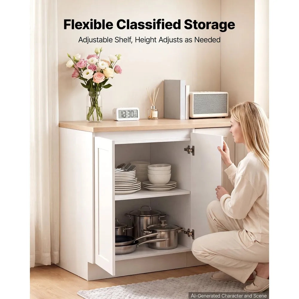 VEVOR White Shaker Base Cabinet Ready to Assemble, 24"W Unassembled Cabinet, 24" W x 24" D x 34.5" H, with 2 Doors, Adjustable Shelf, Soft-Close Hardware, for Home, Office, and Laundry Room