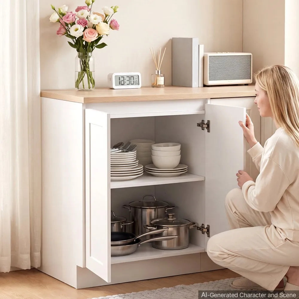VEVOR White Shaker Base Cabinet Ready to Assemble, 24"W Unassembled Cabinet, 24" W x 24" D x 34.5" H, with 2 Doors, Adjustable Shelf, Soft-Close Hardware, for Home, Office, and Laundry Room