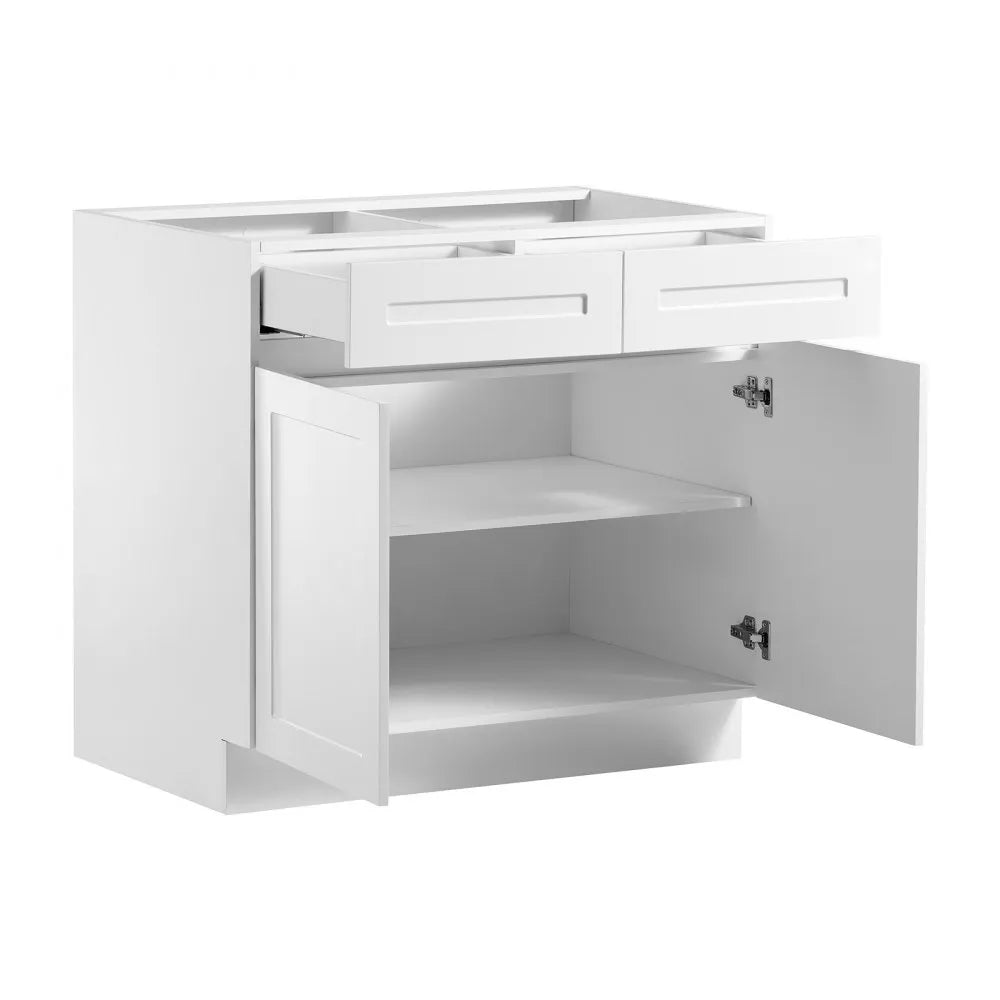 VEVOR White Shaker Base Cabinet Ready to Assemble, 36"W Unassembled Cabinet, 36" W x 24" D x 34.5" H, with 2 Doors, 2 Drawers, Adjustable Shelf, Soft-Close Hardware, for Home, Office, and Laundry Room
