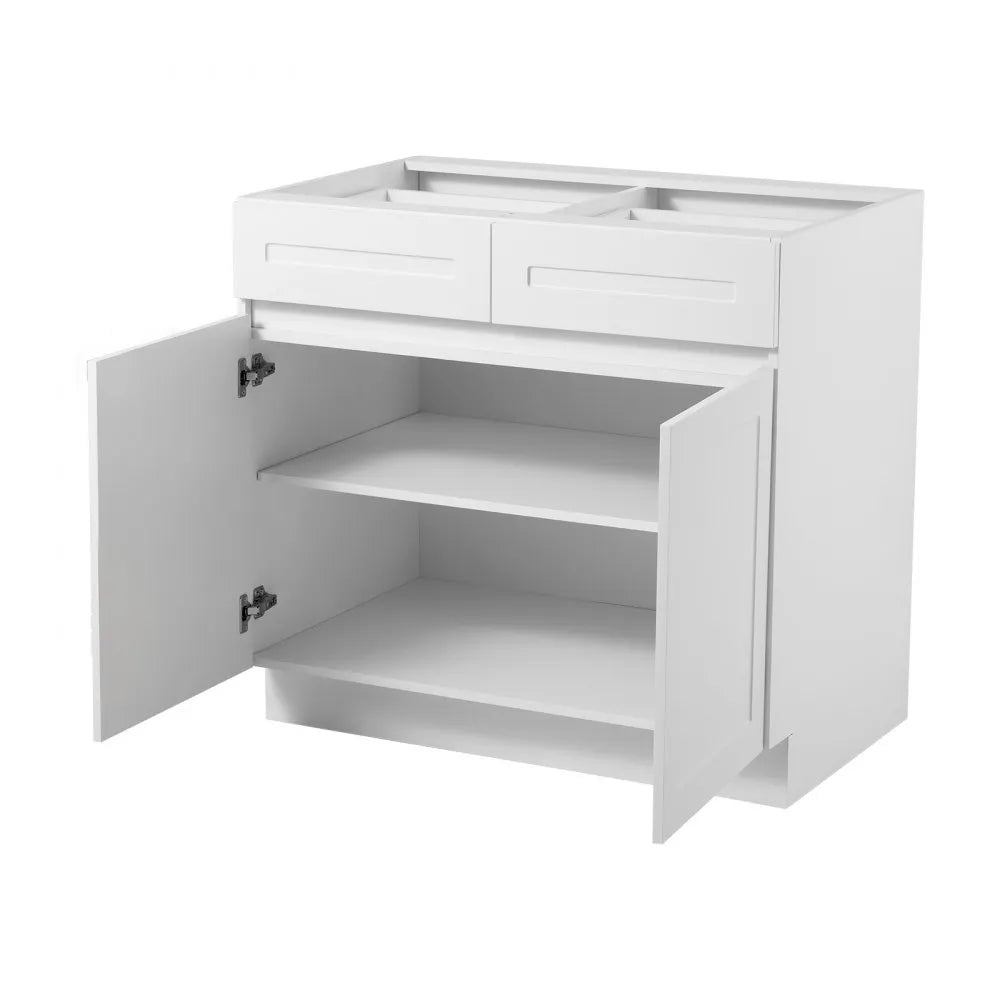 VEVOR White Shaker Base Cabinet Ready to Assemble, 36"W Unassembled Cabinet, 36" W x 24" D x 34.5" H, with 2 Doors, 2 Drawers, Adjustable Shelf, Soft-Close Hardware, for Home, Office, and Laundry Room