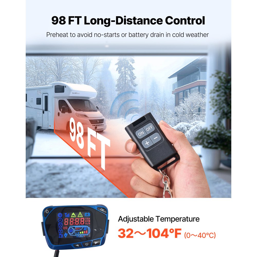 VEVOR Diesel Air Heater, 8 kW DC12-24V, Fast Heating Diesel Parking Heater with Remote Control and Blue LCD Switch, Low Noise, Pre-Heating Function, for RV, Truck, Camper, Van, Boat and Trailer