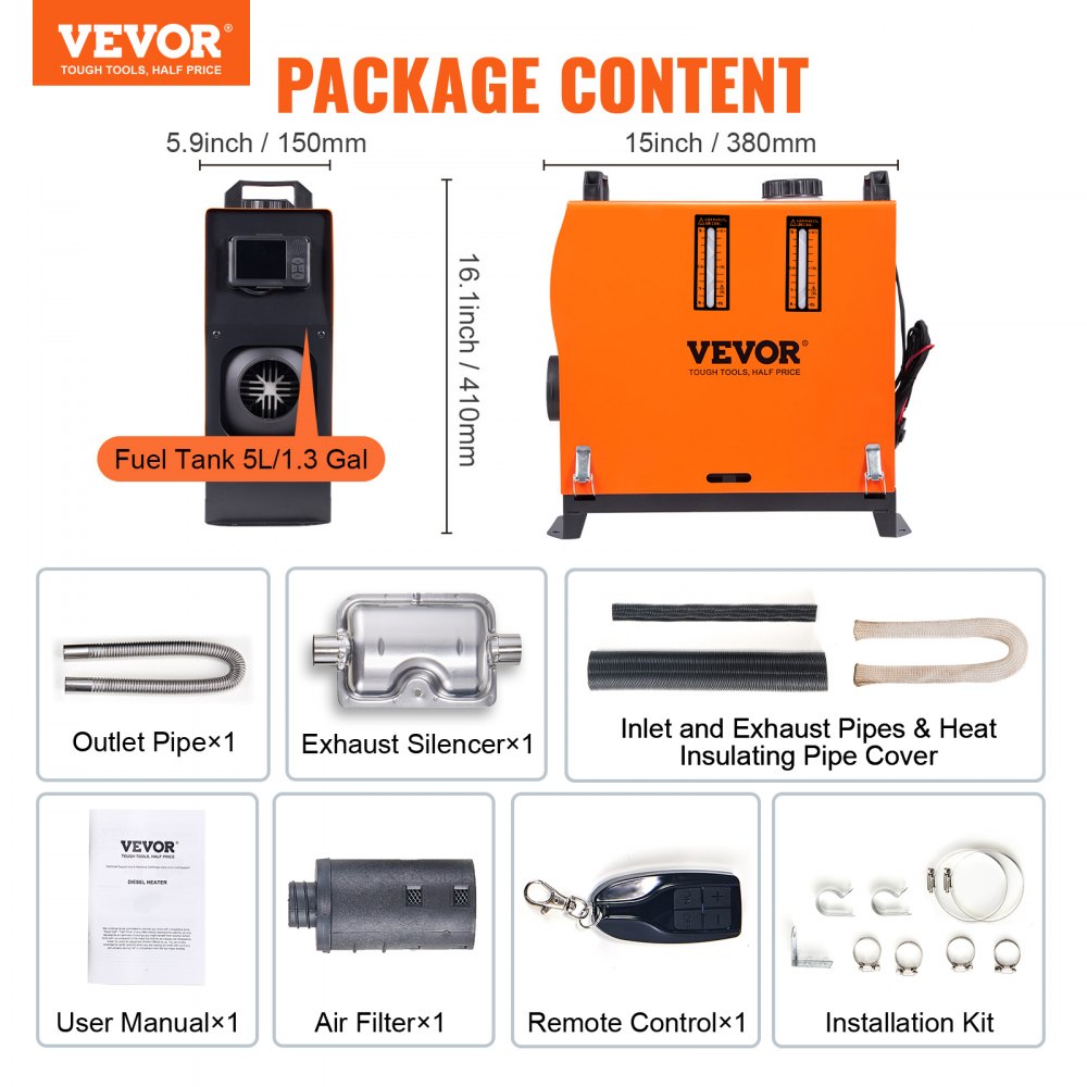 VEVOR 8 KW Diesel Air Heater, Bluetooth App Control All-in-one Diesel Heater with Automatic Altitude Adjustment, Remote Control and LCD, Portable Parking Heater for RV Trailer Camper Van Boat