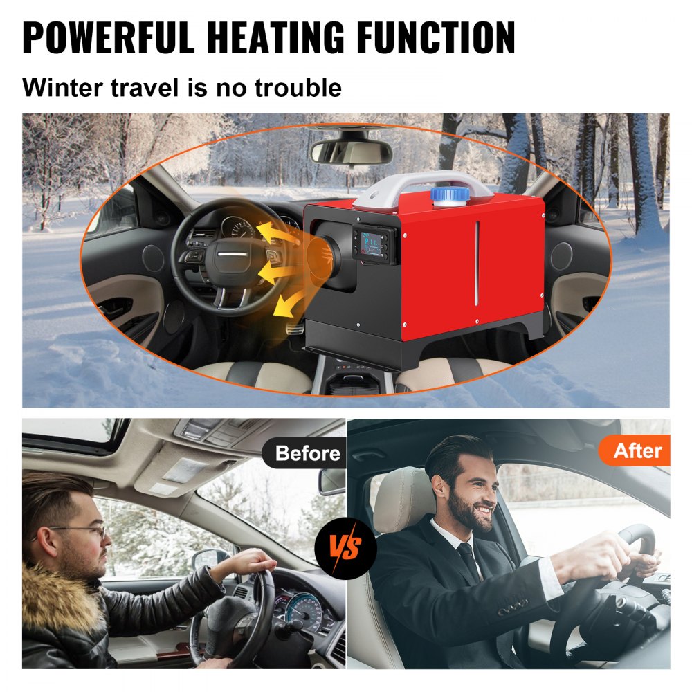 VEVOR Diesel Air Heater, 5KW 12V Parking Heater, Mini Truck Heater, Single Outlet Hole, with Black LCD, Remote Control, Fast Heating Diesel Heater, For RV Truck, Boat, Bus, Car Trailer, Motorhomes