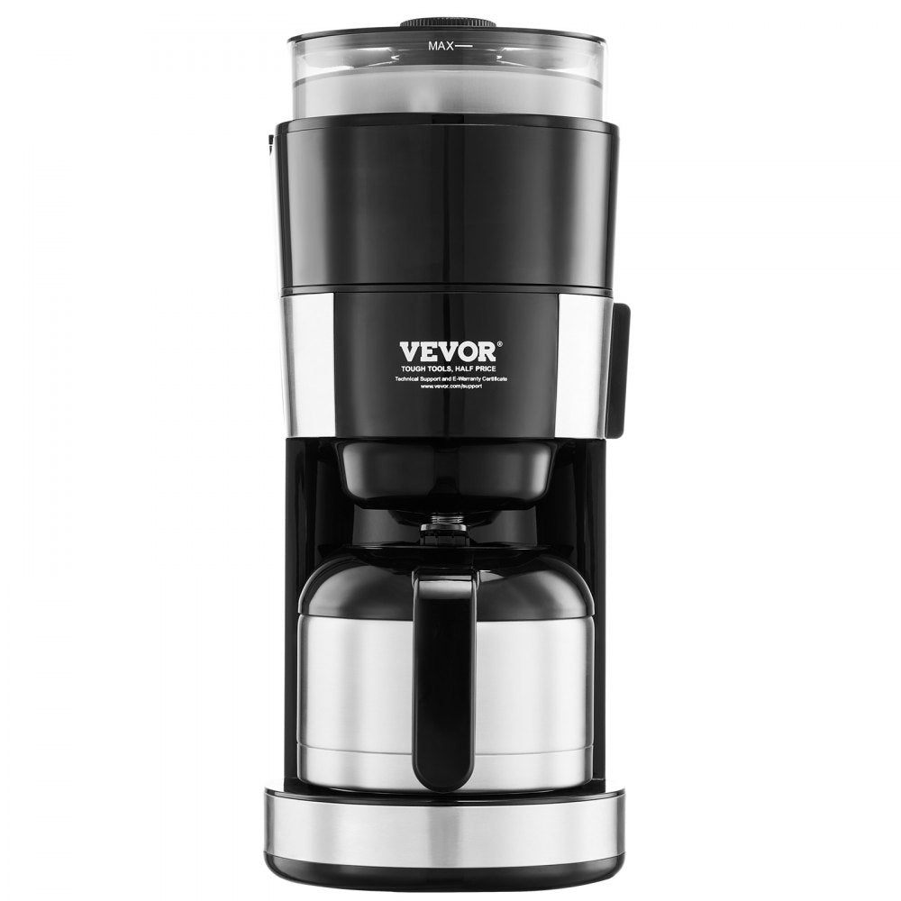 VEVOR Coffee Maker with Grinder, 8 Cup Programmable Coffee Machine, Grind and Brew Coffee Maker with 24-Hour Timer for Auto Brew, Reusable Filter, for Home Office Restaurant