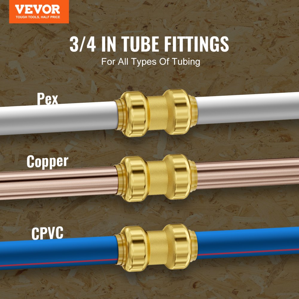 VEVOR Pipe Fittings, 3/4" 12PCS Brass Pipe Fittings, Straight-Through Push-Fit Pipe Connector Brass Air Fittings, Heavy Duty Plumbing Fittings Adapter for Heating/Shower Systems, Water Pipes