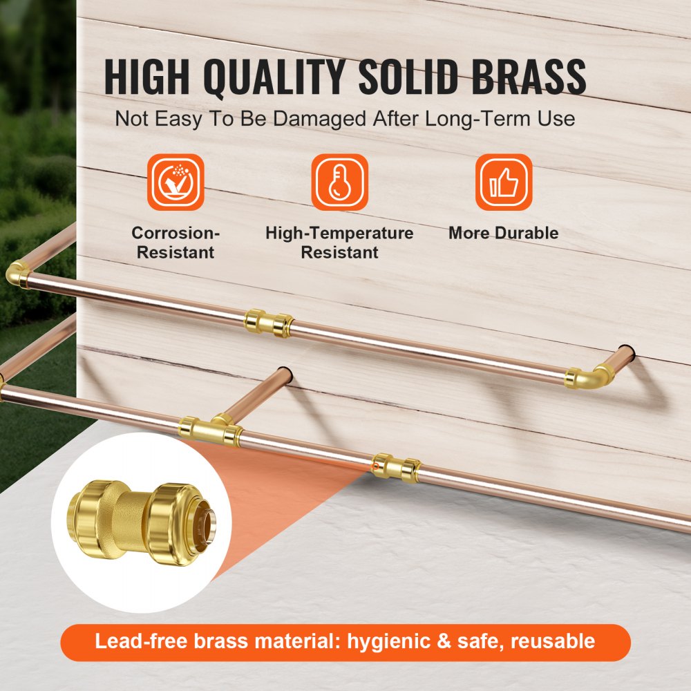 VEVOR Pipe Fittings, 3/4" 12PCS Brass Pipe Fittings, Straight-Through Push-Fit Pipe Connector Brass Air Fittings, Heavy Duty Plumbing Fittings Adapter for Heating/Shower Systems, Water Pipes