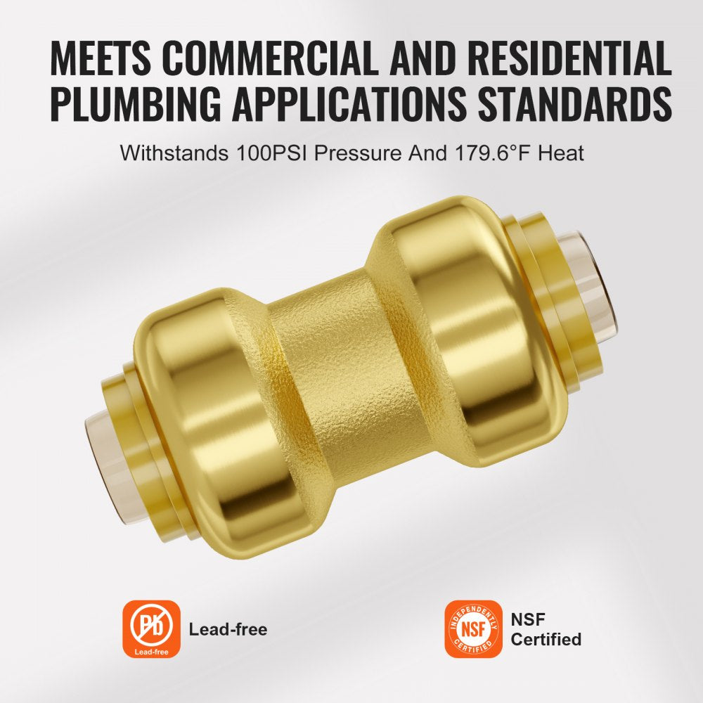 VEVOR Pipe Fittings, 3/4" 12PCS Brass Pipe Fittings, Straight-Through Push-Fit Pipe Connector Brass Air Fittings, Heavy Duty Plumbing Fittings Adapter for Heating/Shower Systems, Water Pipes