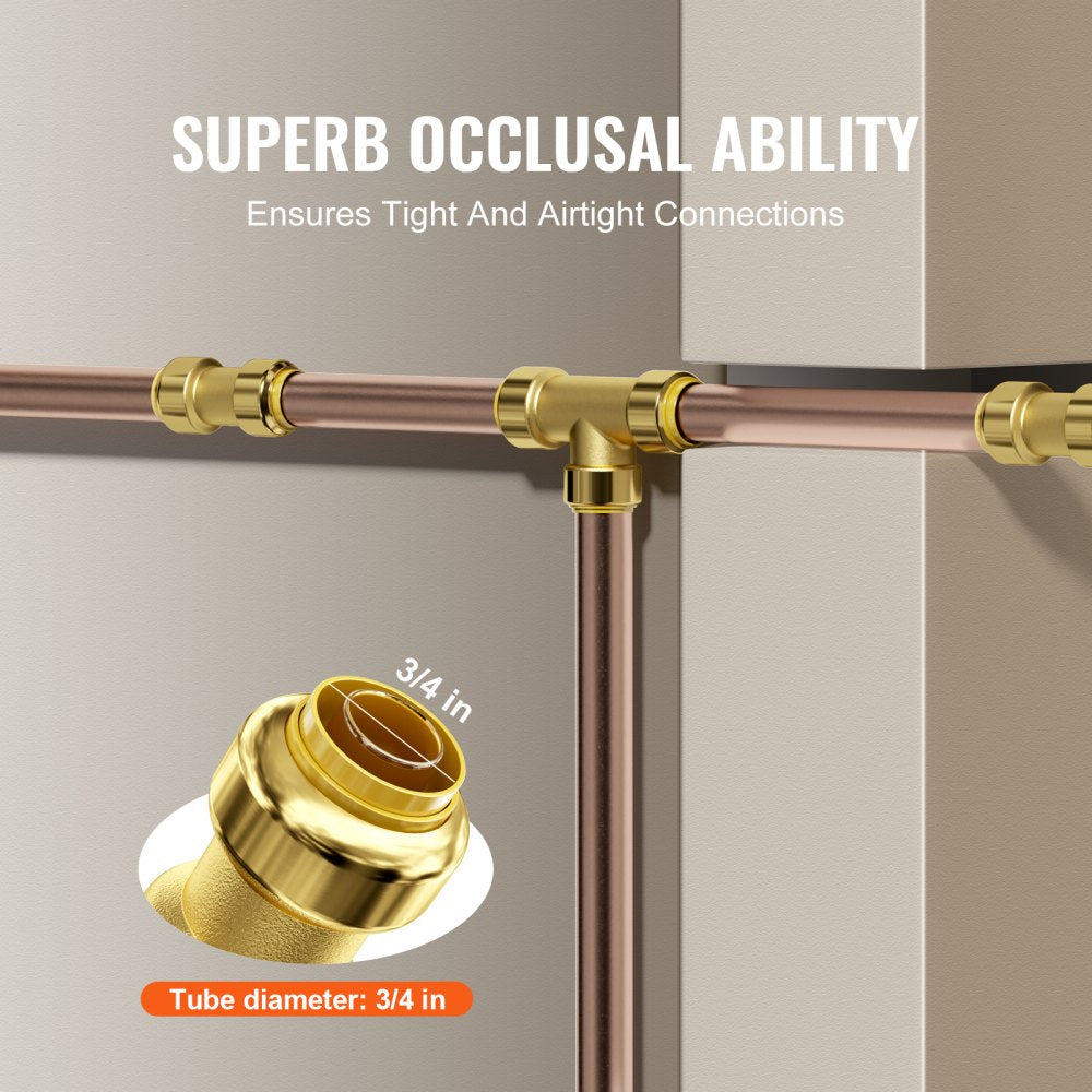 VEVOR Pipe Fittings, 3/4" 12PCS Brass Pipe Fittings, Straight-Through Push-Fit Pipe Connector Brass Air Fittings, Heavy Duty Plumbing Fittings Adapter for Heating/Shower Systems, Water Pipes