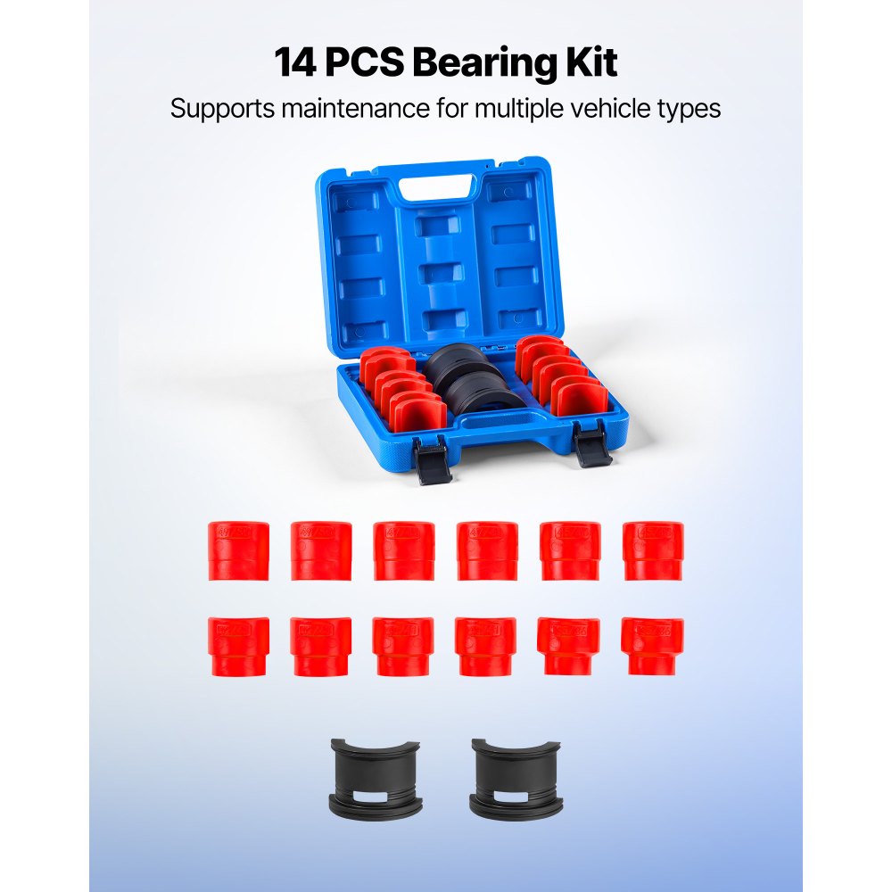 VEVOR Bearing Press Kit, 14 Pcs, Bearing Race and Seal Driver Set with Bushings and Adapters, Bushing Driver Tool Set, Heavy Duty Carbon Steel Seal Removal Installation Tool Kit with Storage Case