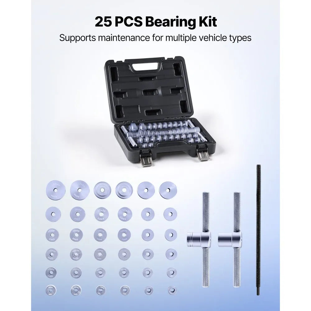 VEVOR Bearing Press Kit, 25 Pcs, Bearing Race and Seal Driver Set with Bushings & Wrenches, Bushing Driver Tool Set, Heavy Duty Aluminum Alloy Seal Removal Installation Tool Kit with Storage Case