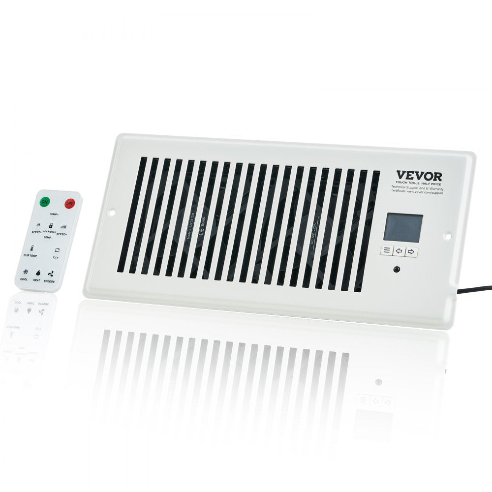 VEVOR Register Booster Fan, Quiet Vent Booster Fan Fits 4” x 10” Register Holes, with Remote Control and Thermostat Control, Adjustable Speed for Heating Cooling Smart Vent, White