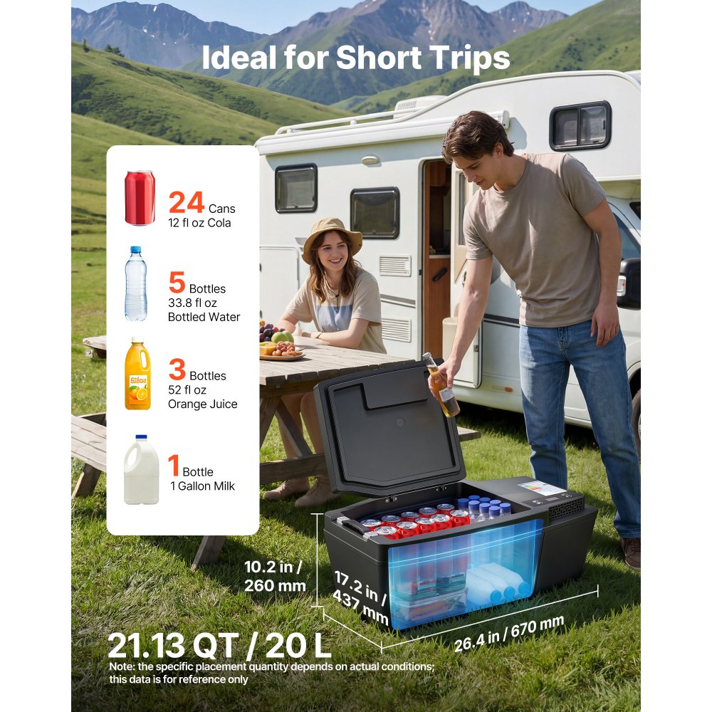 VEVOR 12 Volt Refrigerator, 21.1 QT/ 20L Car Fridge for Tesla Model 3, Portable Electric Freezer Compressor with APP Control, 12V/24V DC, 3℉ to 50℉