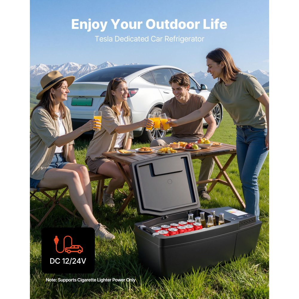 VEVOR 12 Volt Refrigerator, 21.1 QT/ 20L Car Fridge for Tesla Model 3, Portable Electric Freezer Compressor with APP Control, 12V/24V DC, 3℉ to 50℉