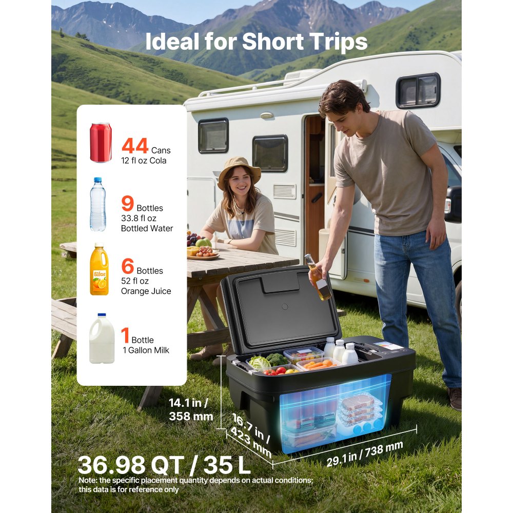VEVOR 12 Volt Refrigerator, 37 QT/ 35L Car Fridge for Tesla Model Y, Portable Electric Freezer Compressor with APP Control, 12V/24V DC, -8℉ to 50℉
