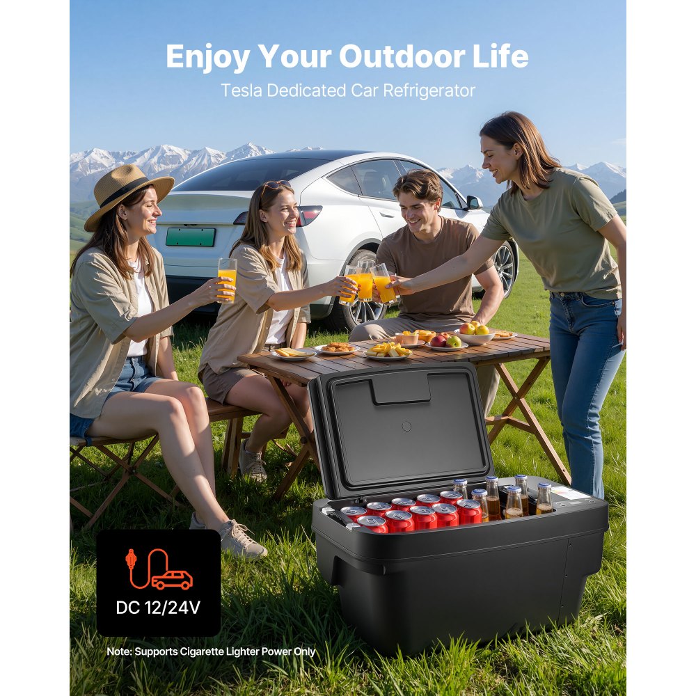 VEVOR 12 Volt Refrigerator, 37 QT/ 35L Car Fridge for Tesla Model Y, Portable Electric Freezer Compressor with APP Control, 12V/24V DC, -8℉ to 50℉