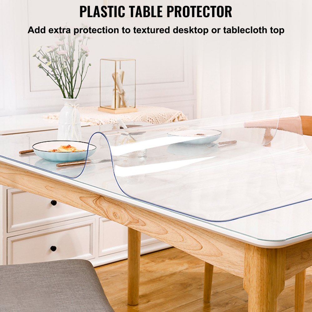 VEVOR Plastic Table Cover, 42"x96"x0.08", Transparent PVC Table Protector, Rectangle Clear Desk Mat, Water Oil Proof Table Cover for Dining Table Coffer Table Kitchen Worktable Dresser Cabinet, etc.