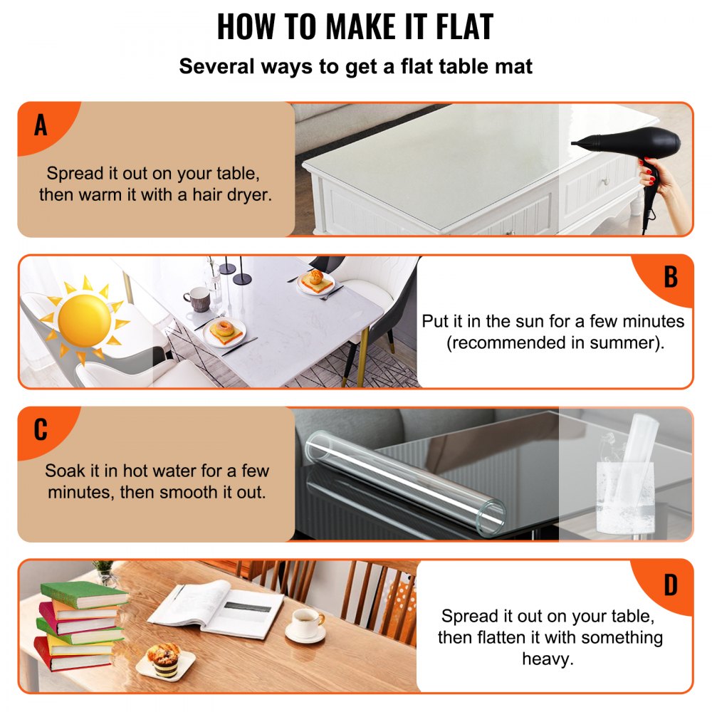 VEVOR Plastic Table Cover, 42"x96"x0.08", Transparent PVC Table Protector, Rectangle Clear Desk Mat, Water Oil Proof Table Cover for Dining Table Coffer Table Kitchen Worktable Dresser Cabinet, etc.