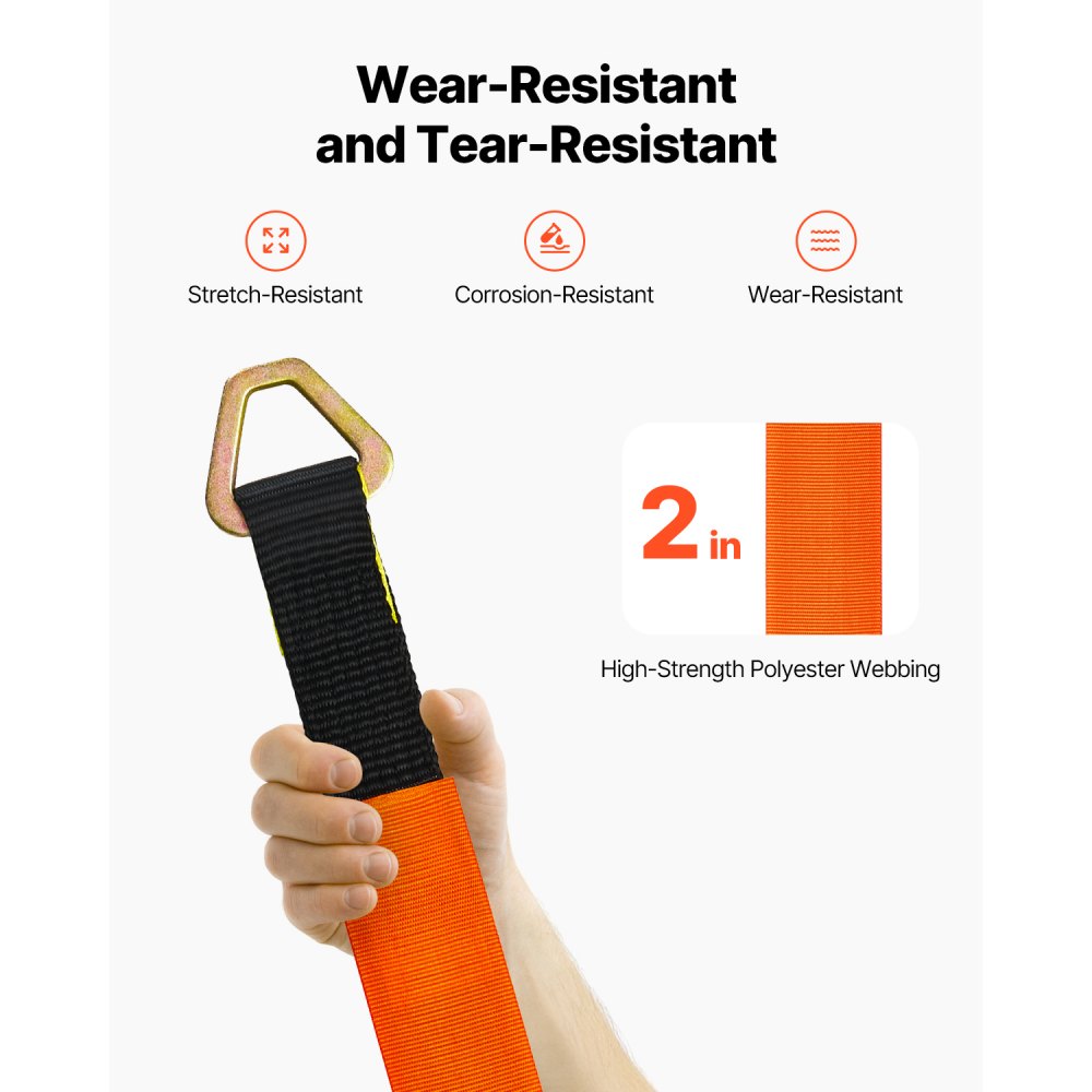 VEVOR Axle Straps, 2 in x 3.2 ft Heavy Duty Axle Tie Down Straps, 12000 lbs Break Strength Axle Tie Down Straps with D Rings, 4 Pack Heavy Duty Axle Straps, for Car, Trailer, Truck, Towing & Hauling