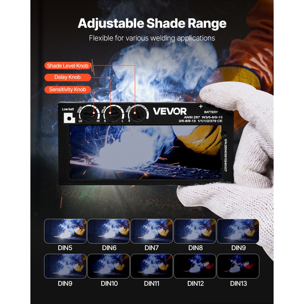 VEVOR Auto Darkening Welding Lens 4.25" x 2", Shade 5-13 Adjustable True Color Welding Lens with Dual Arc Sensors & Gold Coating, Compatible with Most Welding Helmets for TIG, MIG, MMA Applications