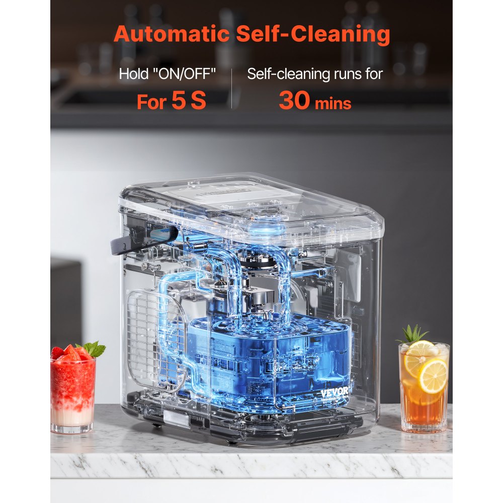 VEVOR Countertop Ice Maker, 9 Cubes Ready in 6 Mins, 26lbs in 24Hrs, Self-Cleaning Portable Ice Maker with Ice Scoop and Basket, Ice Machine with 2 Sizes Bullet Ice for Home Kitchen Office Bar Party