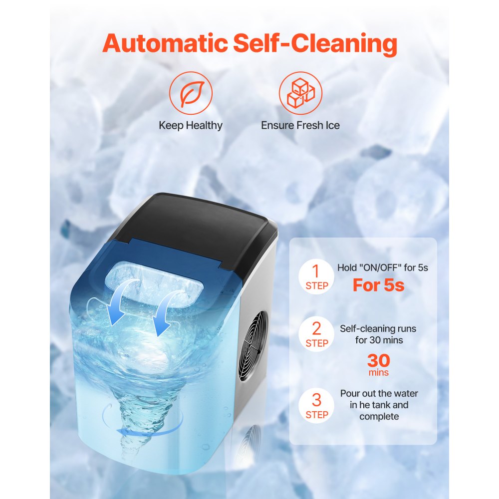 VEVOR Countertop Ice Maker, 9 Cubes Ready in 6 Mins, 33lbs in 24Hrs, Self-Cleaning Portable Ice Maker with Ice Scoop and Basket, Ice Machine with 2 Sizes Bullet Ice for Home Kitchen Office Bar Party