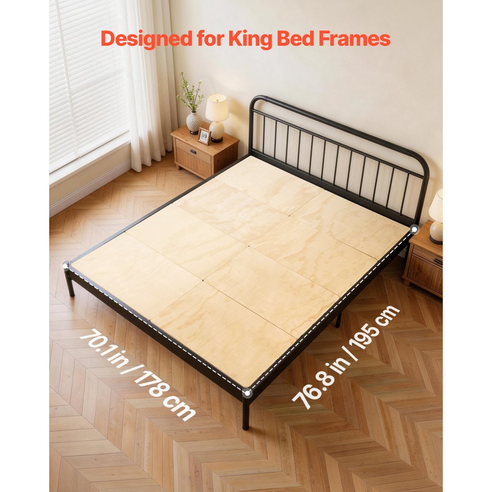 VEVOR Bunkie Board, King Size 76.8 x 70.1 in, Foldable Bed Board Under Mattress with Nylon Webbing, Plywood, Rounded Edges, Anti-Sag Design for Metal Frames, Sleeper Sofas, Platform and Bunk Beds