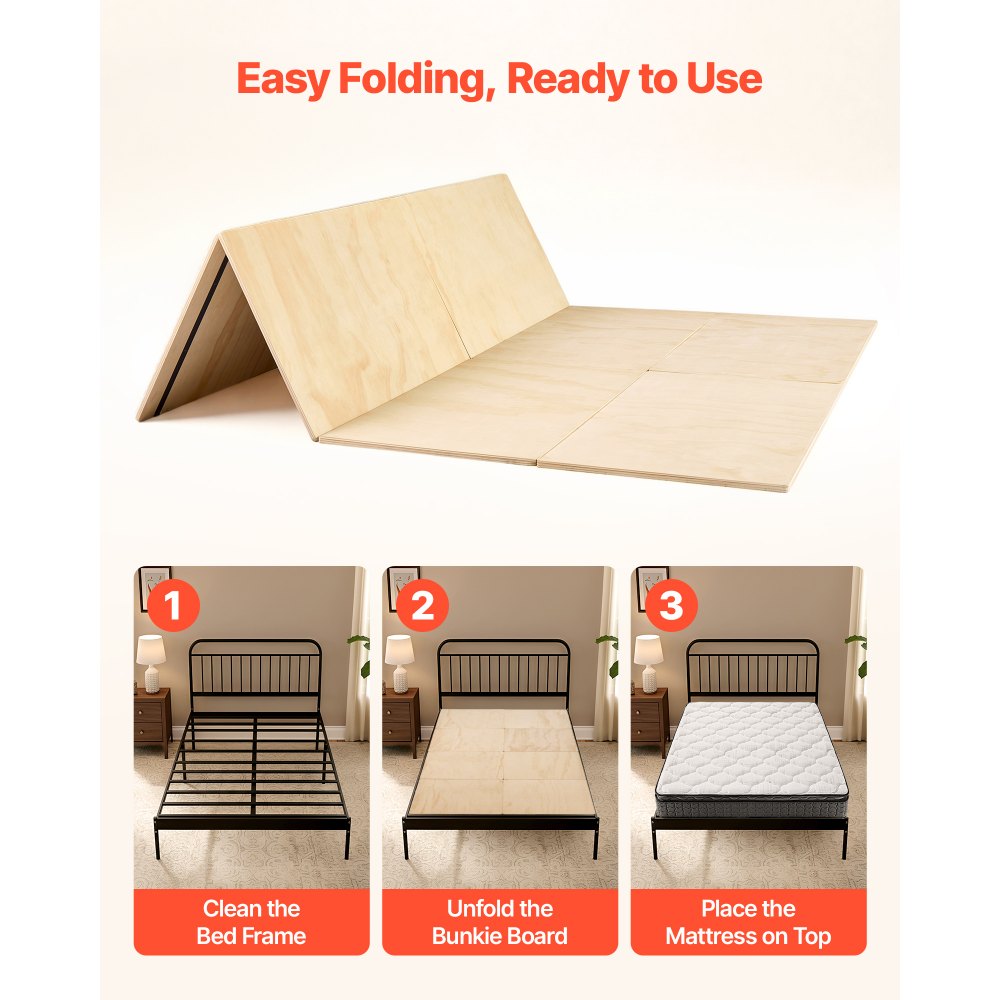 VEVOR Bunkie Board, King Size 76.8 x 70.1 in, Foldable Bed Board Under Mattress with Nylon Webbing, Plywood, Rounded Edges, Anti-Sag Design for Metal Frames, Sleeper Sofas, Platform and Bunk Beds