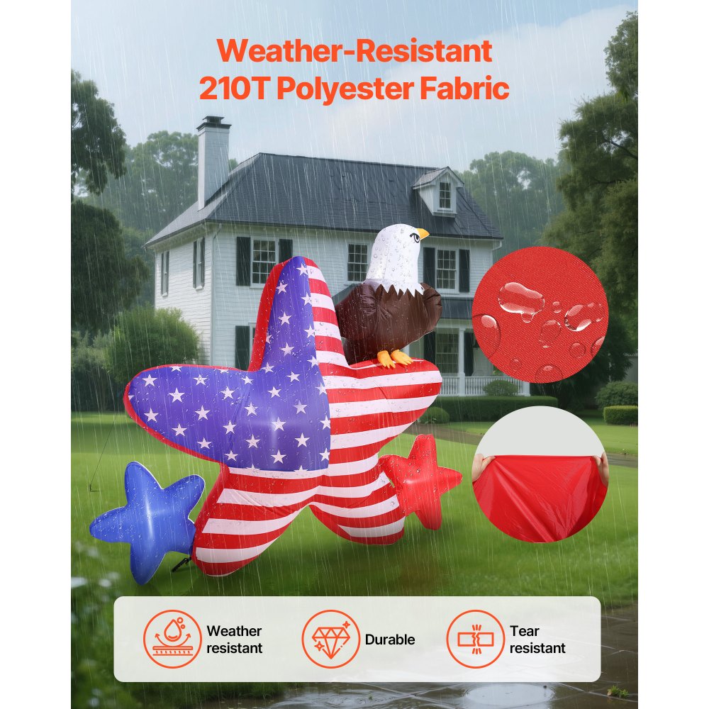 VEVOR 4.82 ft Patriotic Inflatable Decoration, Fourth of July Blow Up Inflatable Independence Day Decoration, Five-pointed Star & Eagle with Built-in LED Lights for Holiday Indoor Outdoor Yard Decor