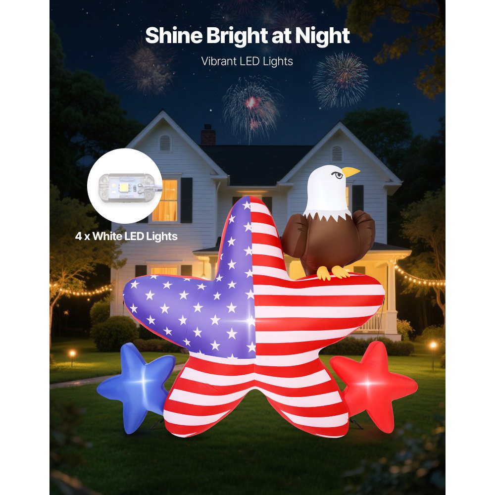 VEVOR 4.82 ft Patriotic Inflatable Decoration, Fourth of July Blow Up Inflatable Independence Day Decoration, Five-pointed Star & Eagle with Built-in LED Lights for Holiday Indoor Outdoor Yard Decor