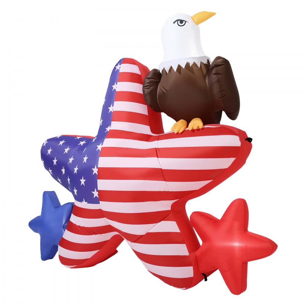 VEVOR 4.82 ft Patriotic Inflatable Decoration, Fourth of July Blow Up Inflatable Independence Day Decoration, Five-pointed Star & Eagle with Built-in LED Lights for Holiday Indoor Outdoor Yard Decor