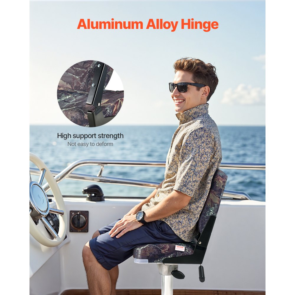 VEVOR Boat Seat, Low Backrest, Folding Fishing Boat Seat with Thickened Sponge Cushion & PU Polyester Fabric, Strong PP Frame, Flip Up Boat Seat for Boats, Yachts, Ships, Camouflage Color (2 Seats)