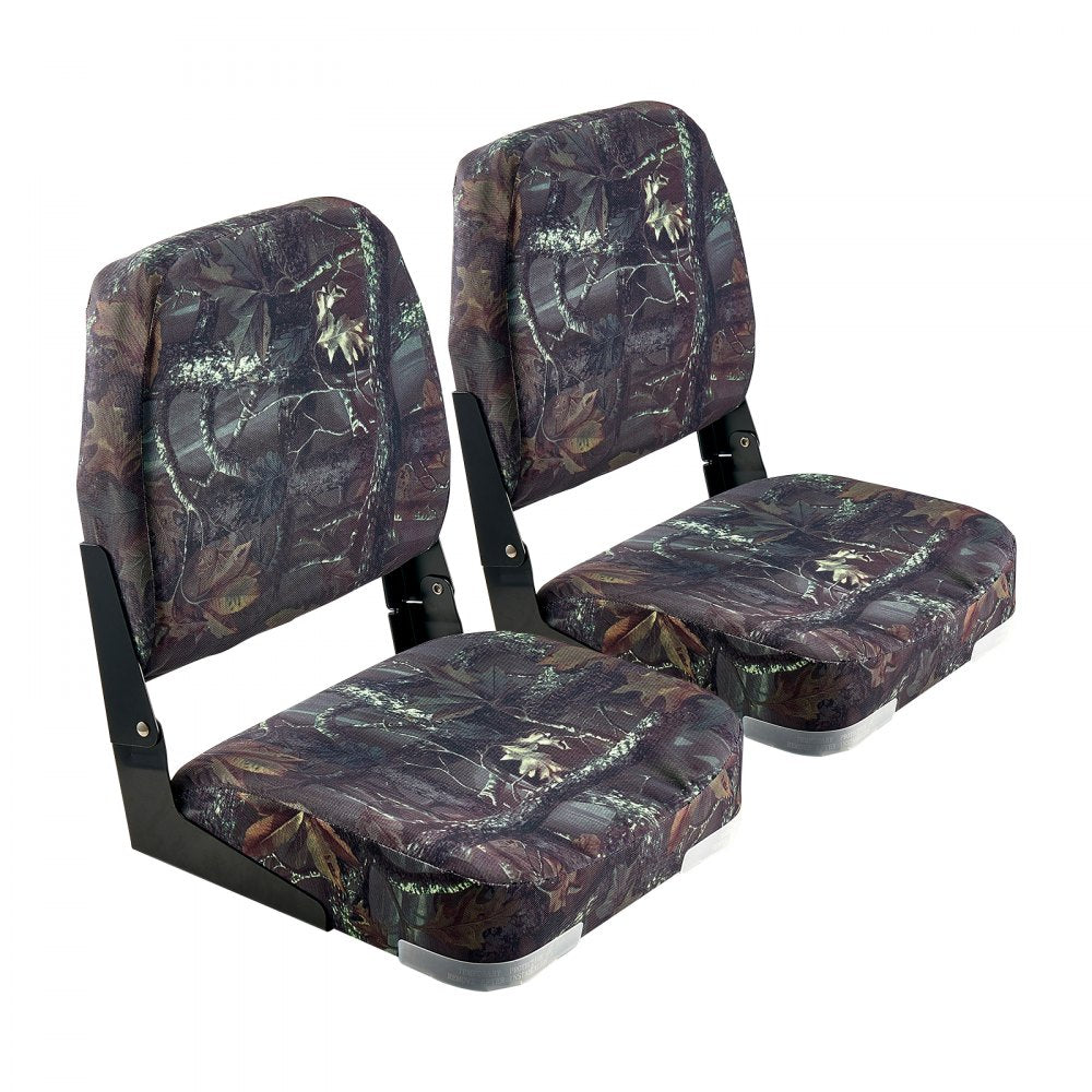 VEVOR Boat Seat, Low Backrest, Folding Fishing Boat Seat with Thickened Sponge Cushion & PU Polyester Fabric, Strong PP Frame, Flip Up Boat Seat for Boats, Yachts, Ships, Camouflage Color (2 Seats)