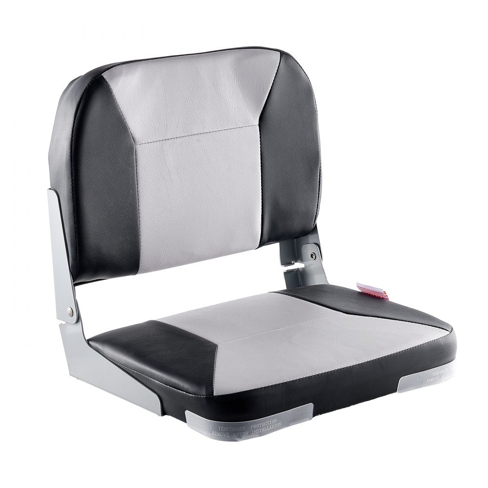VEVOR Boat Seat, Low Backrest, Folding Fishing Boat Seat with Thickened Sponge Cushion & Waterproof PVC Leather, Aluminum Alloy Hinges, Flip Up Boat Seat for Fishing Boats, Yachts, Ships, Black & Grey