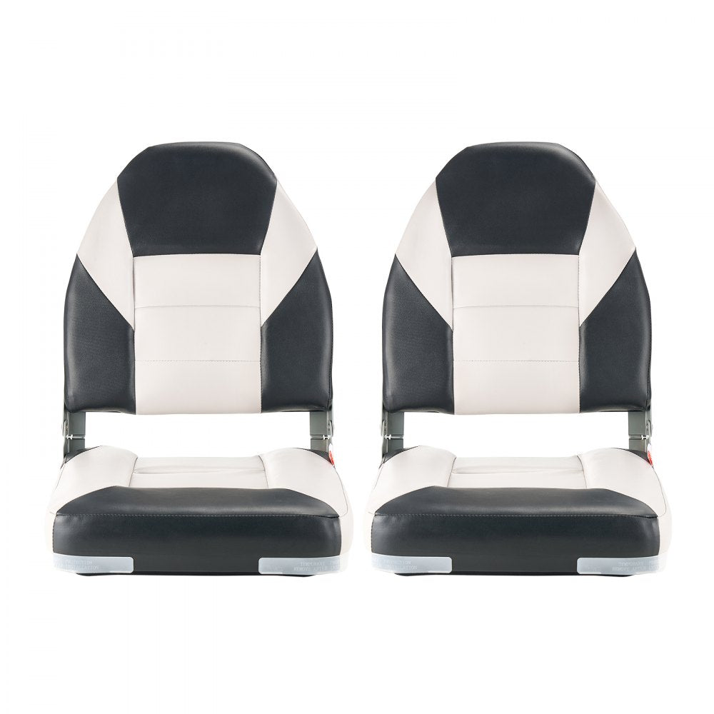 VEVOR Boat Seat, High Backrest, Folding Fishing Boat Seat with Thickened Sponge Cushion & Waterproof PVC Leather, Aluminum Alloy Hinges, Flip Up Boat Seat for Boats, Yachts, Ships, Black & Grey