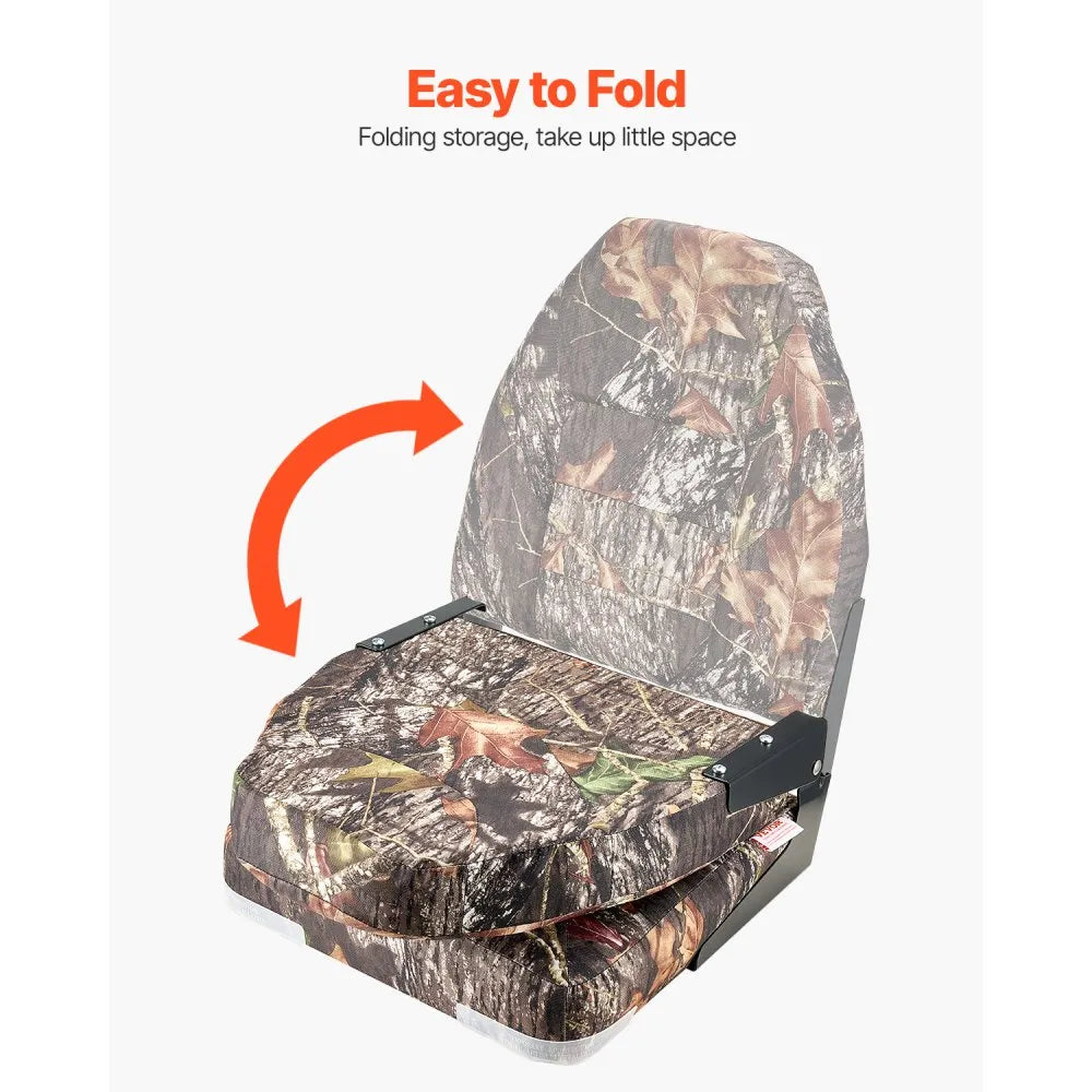 VEVOR Boat Seat, High Backrest, Folding Fishing Boat Seat with Thickened Sponge Cushion & PU Polyester Fabric, Aluminum Alloy Hinges, Flip Up Boat Seat for Boats, Yachts, Ships, Camouflage (2 Seats)
