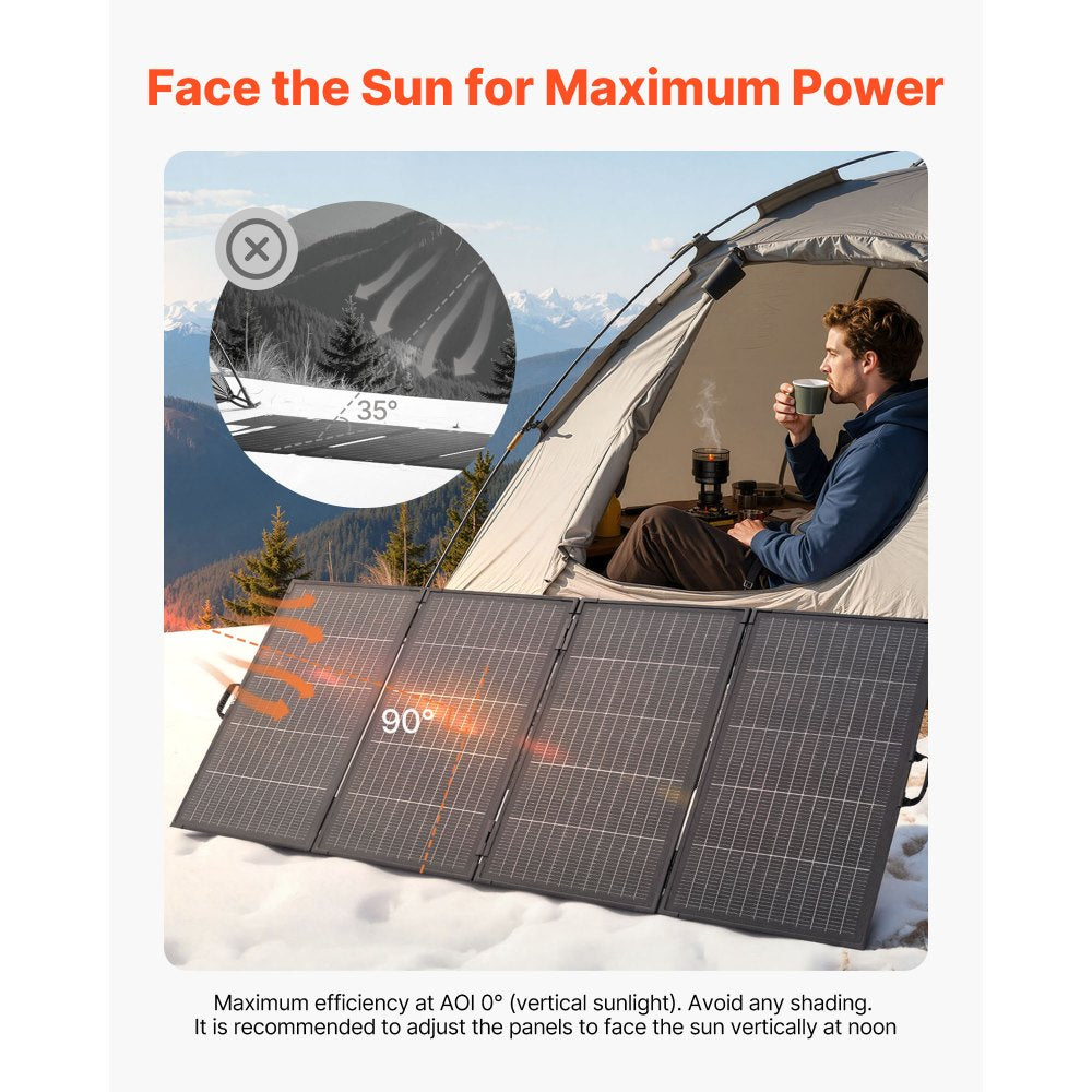VEVOR 400W Foldable Solar Panel with Frame, 16BB N-Type Monocrystalline Solar Panel Charger 24% Efficiency, IP67 Waterproof with MC4 Output & 10-in-1 DC Adapter for Power Stations Camping Hiking Trips