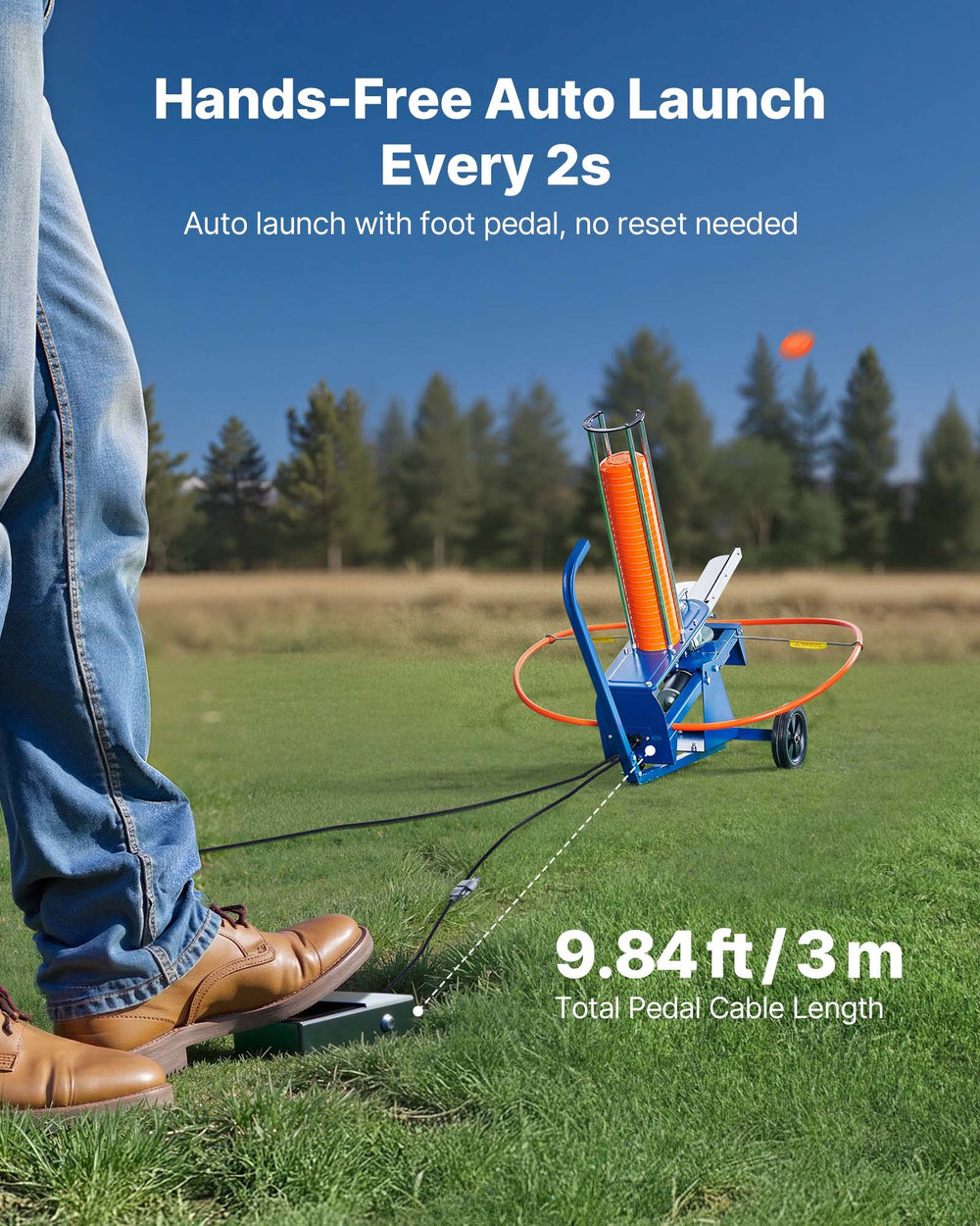 Hands-free auto launch every 2 seconds with 9.84 ft foot pedal cable (feature image)