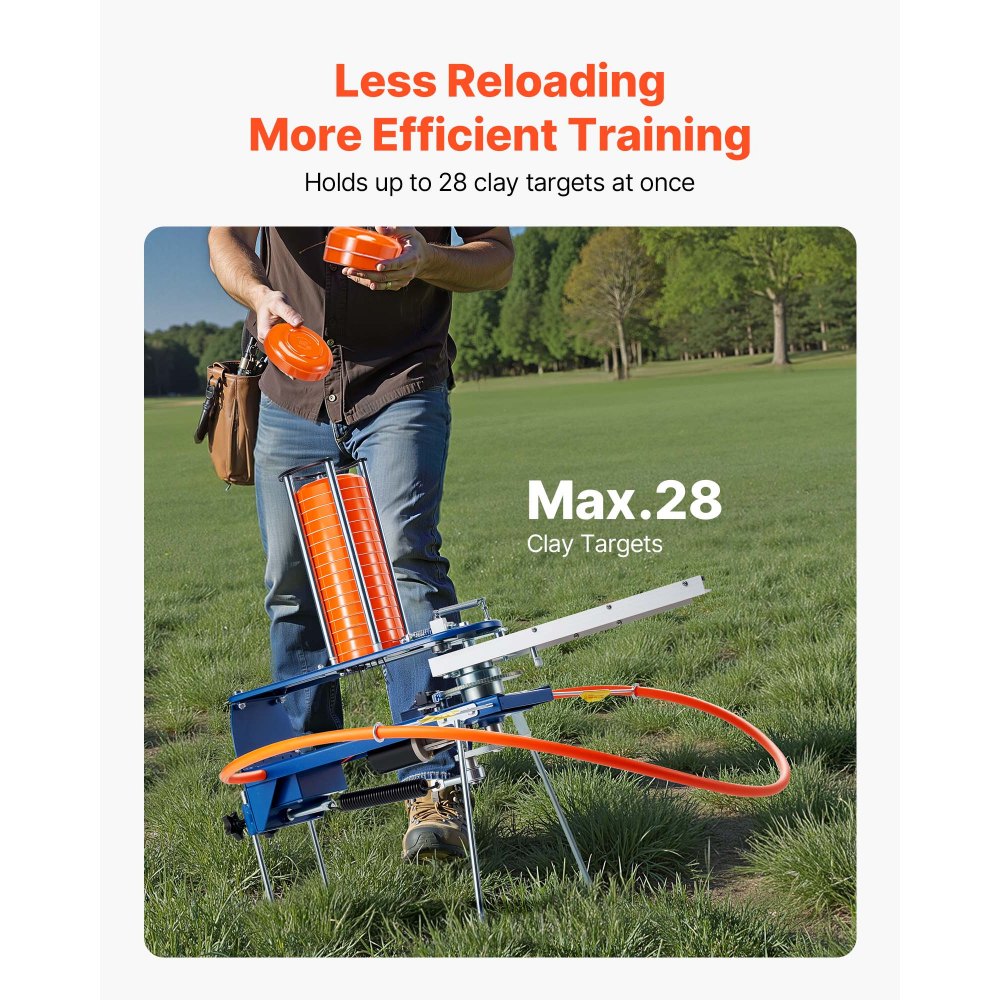 VEVOR Clay Target Thrower, Max 28 Clays Pigeon Thrower, 45+ Yards Automatic Skeet and Trap Launcher with Adjustable Angle & Foot Pedal for Clays Throwing Shooting Sports
