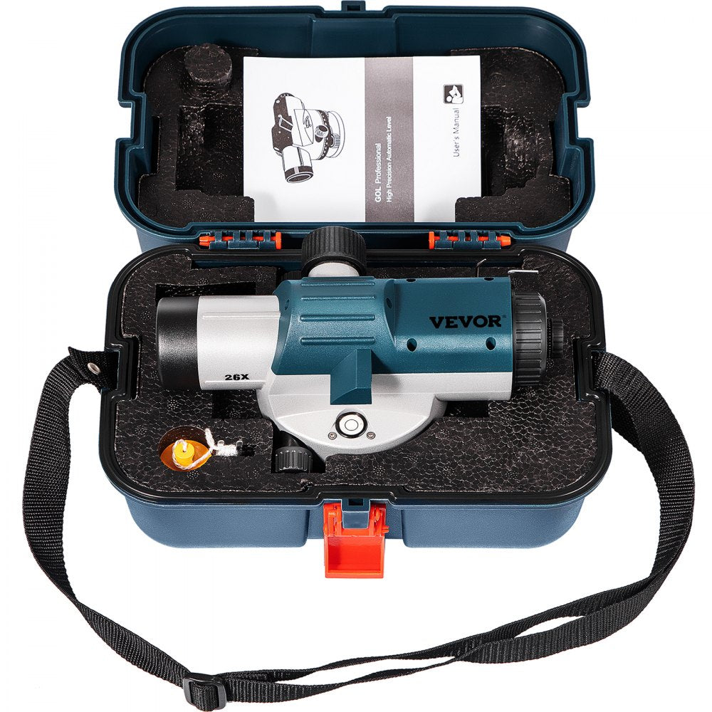 VEVOR Automatic Optical Level 26X Optical Auto Level Kit High Precision Height/Distance/Angle Level Measure Builders Level with Magnetic Dampened Compensator and Transport Lock, IP54 Waterproof