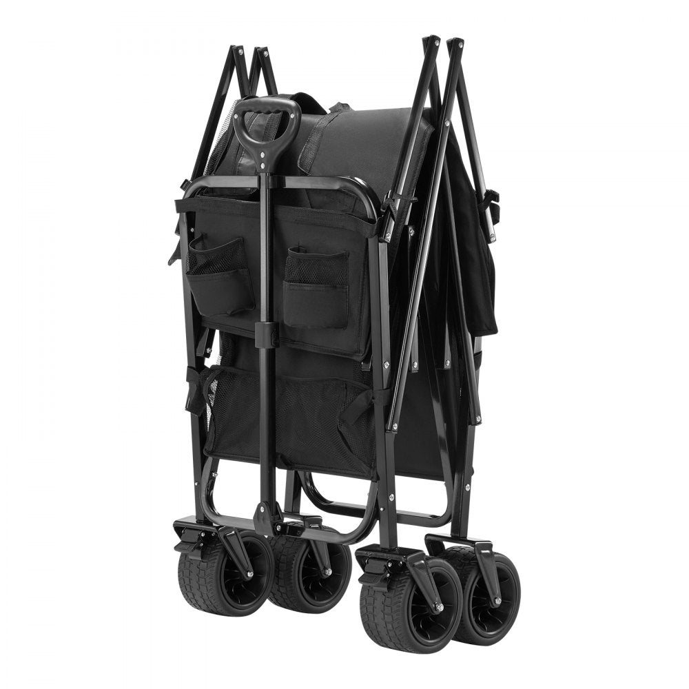 VEVOR Double Decker Wagon Collapsible, 400L Heavy Duty Folding Wagon Cart, Extended Long Garden Cart with All-Terrain Wheels, Support Up to 450lbs, Outdoor Utility Wagon for Camping, Sports, Shopping