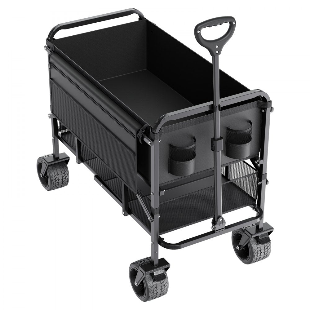 VEVOR Double Decker Wagon Collapsible, 400L Heavy Duty Folding Wagon Cart, Extended Long Garden Cart with All-Terrain Wheels, Support Up to 450lbs, Outdoor Utility Wagon for Camping, Sports, Shopping