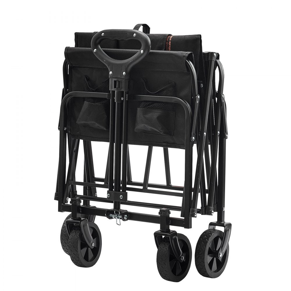 VEVOR Collapsible Folding Wagon, 2 cu.ft Grass Wagon Cart with All-Terrain 5in Wheels, Heavy Duty Folding Wagon Cart 220 lbs Weight Capacity with Drink Holders, Wagon for Camping, Shopping, Garden