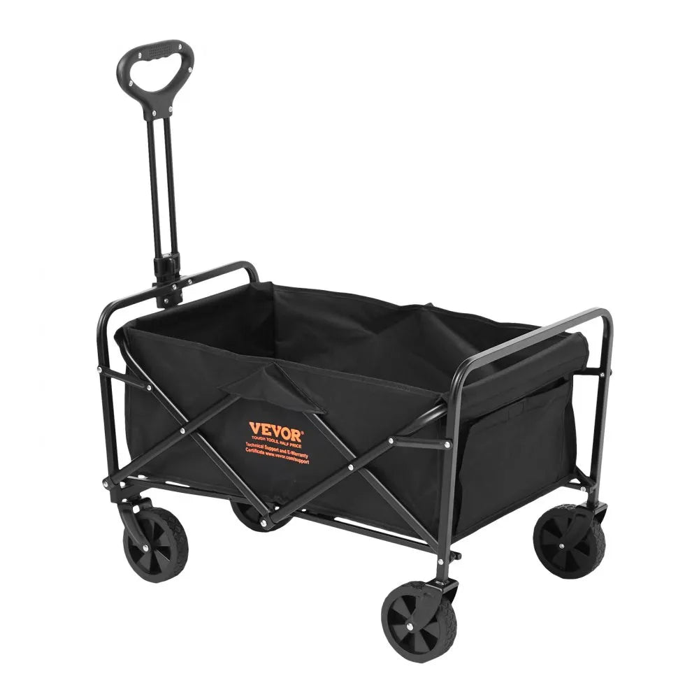 VEVOR Collapsible Folding Wagon, 2 cu.ft Grass Wagon Cart with All-Terrain 5in Wheels, Heavy Duty Folding Wagon Cart 220 lbs Weight Capacity with Drink Holders, Wagon for Camping, Shopping, Garden