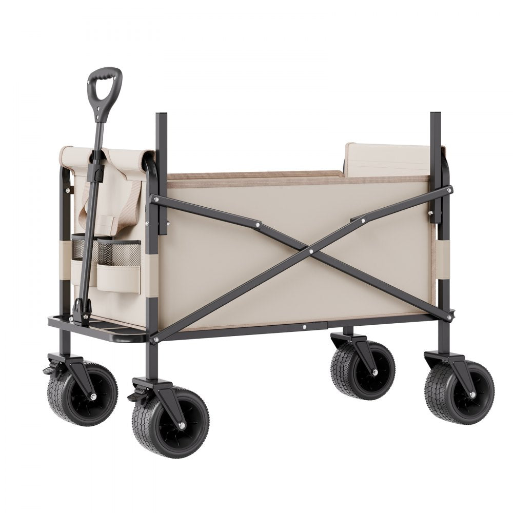 VEVOR Collapsible Folding Wagon, 550lb Load & 220L, 2 in 1 Foldable Wagon Cart Converts to Bench, Utility Wagon with Adjustable Handle, Outdoor Cart for Groceries Shopping, Camping, Gardening