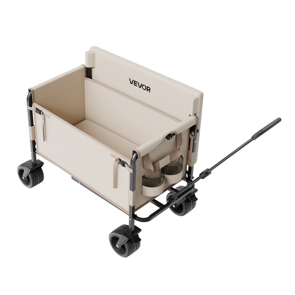 VEVOR Collapsible Folding Wagon, 550lb Load & 220L, 2 in 1 Foldable Wagon Cart Converts to Bench, Utility Wagon with Adjustable Handle, Outdoor Cart for Groceries Shopping, Camping, Gardening