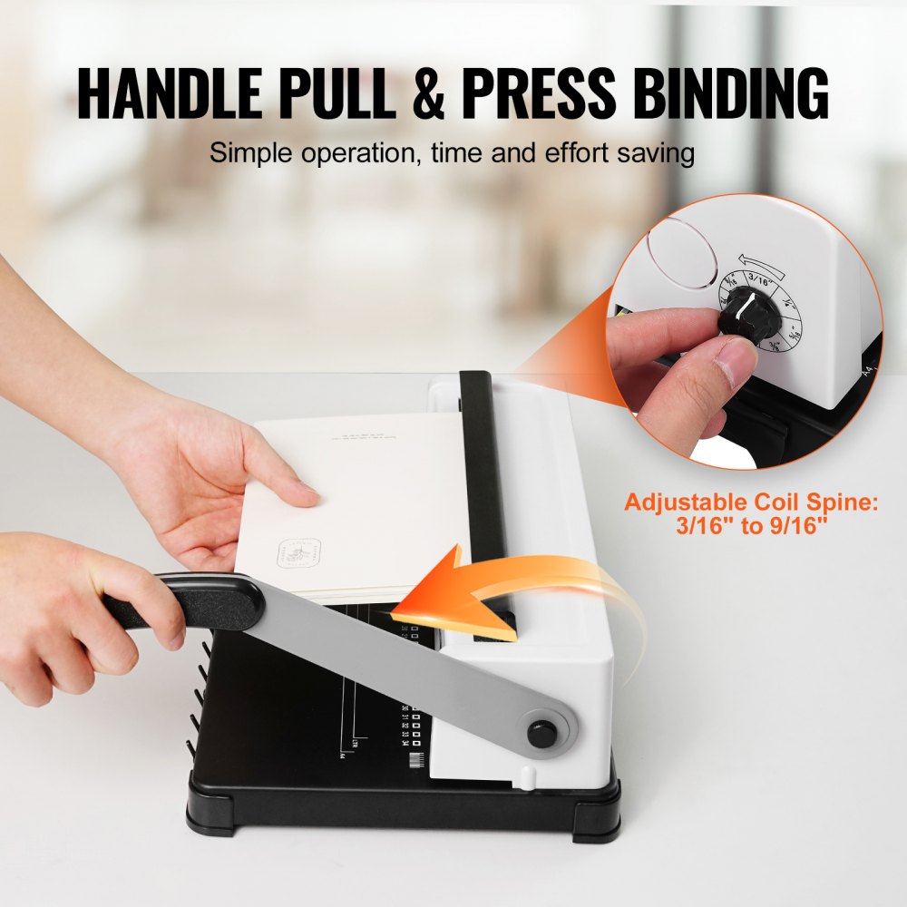 VEVOR Coil Spiral Binding Machine, Manual Book Maker 34-Holes Binding 120 Sheets, Punch Binder Adjustable 3/16" - 9/16" Coil Binding Spines, for Letter Size, A4, A5