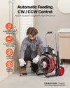 VEVOR Drain Cleaner Machine 100 FT x 3/8 Inch, Auto Feed Sewer Snake Auger on Wheels - with 8 Cutters & Air-Activated Foot Switch for 2" to 4" Pipes